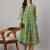Women's green chiffon lurex floral printed a-line kurta