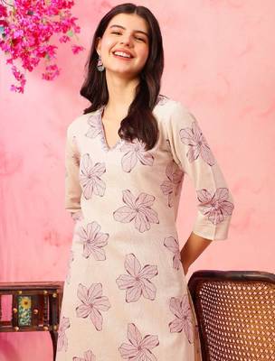 Floral printed v-neck cotton straight kurta 1