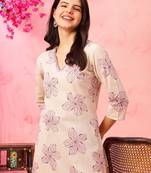Floral printed v-neck cotton straight kurta