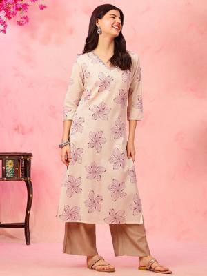 Floral printed v-neck cotton straight kurta 3