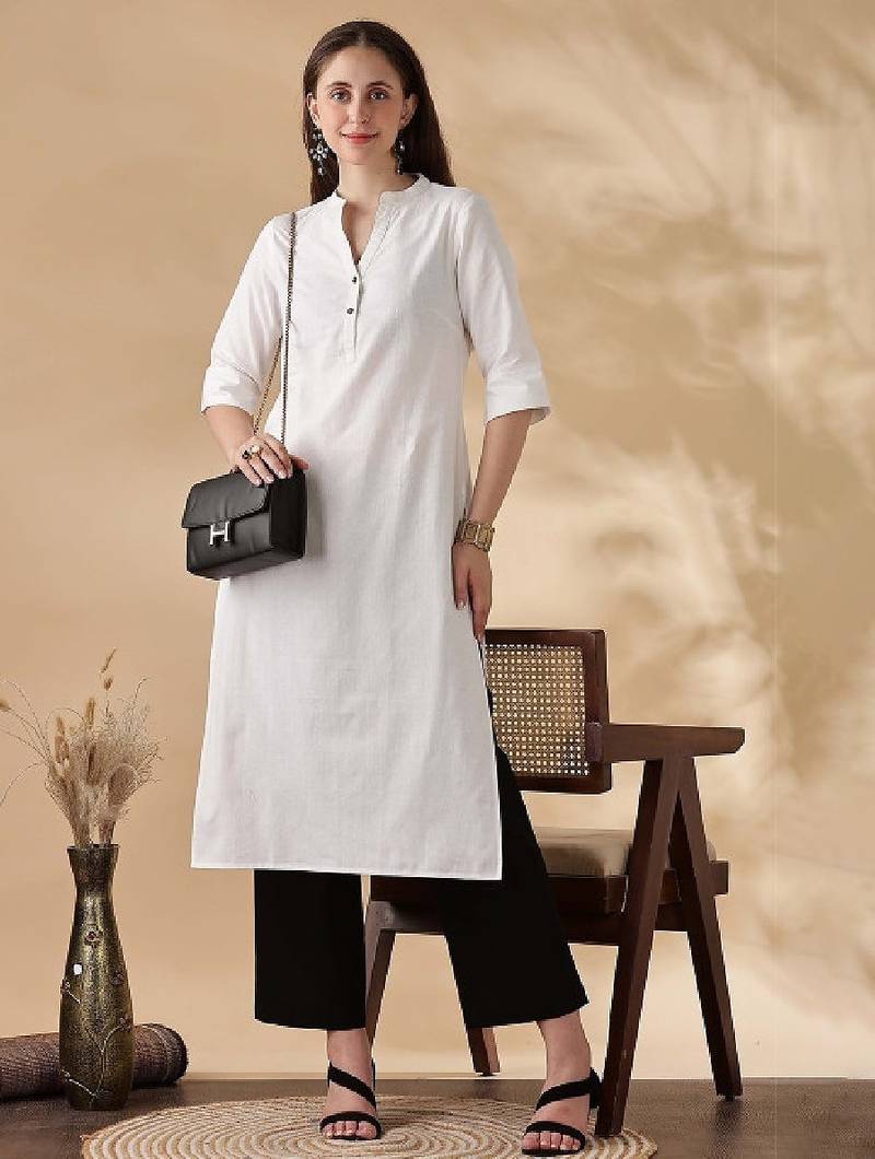 Women mandarin collar cotton kurta