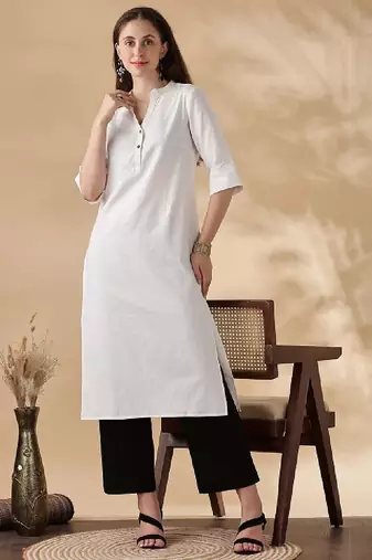 Women mandarin collar cotton kurta