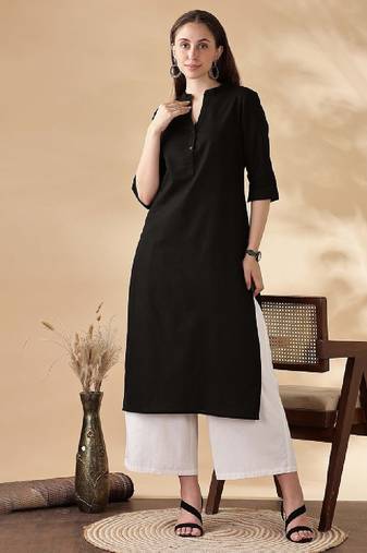 Women mandarin collar regular straight cotton kurta
