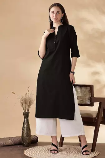 Women mandarin collar regular straight cotton kurta