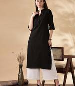 Women mandarin collar regular straight cotton kurta