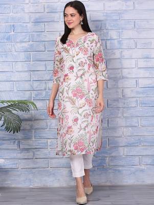Floral printed notch neck straight kurta 1