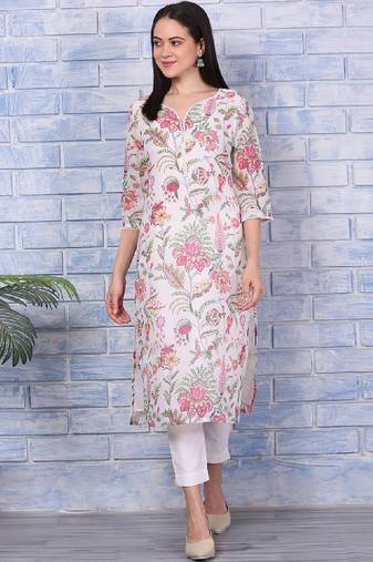 Floral printed notch neck straight kurta