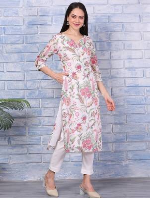 Floral printed notch neck straight kurta 3