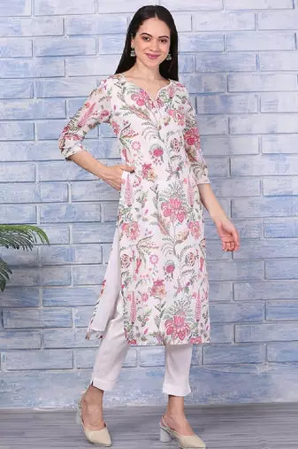 Floral printed notch neck straight kurta