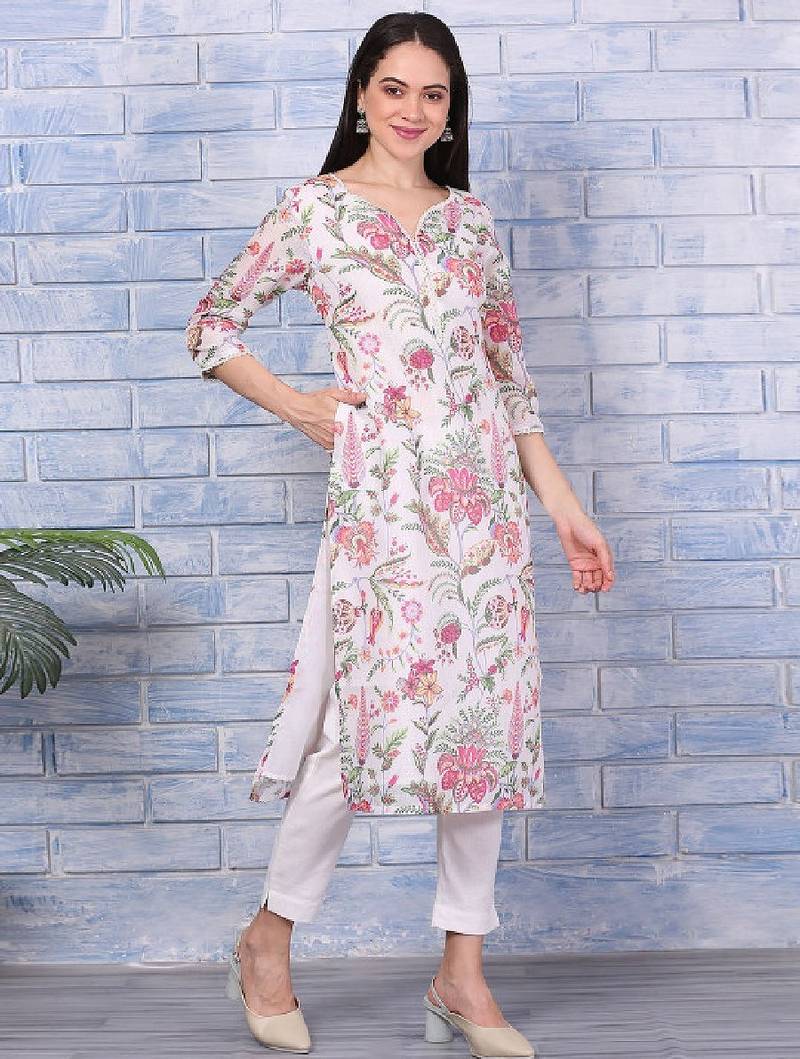 Floral printed notch neck straight kurta