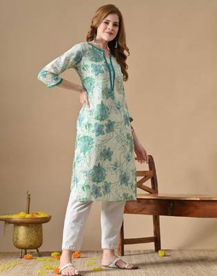 Women v-neck floral printed kurta 2