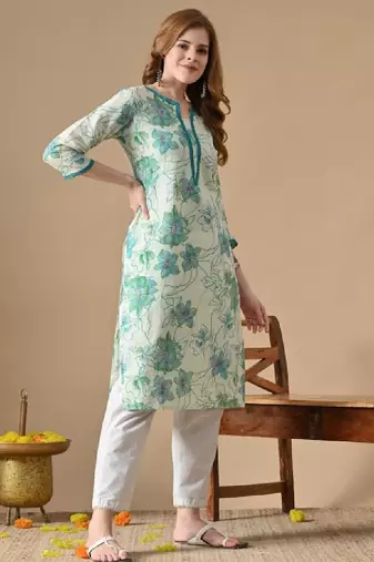 Women v-neck floral printed kurta