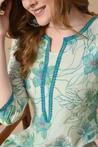 Women v-neck floral printed kurta