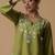Women green floral embroidered daily cotton straight kurta