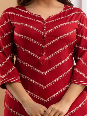 Women maroon viscose rayon kurtas 2