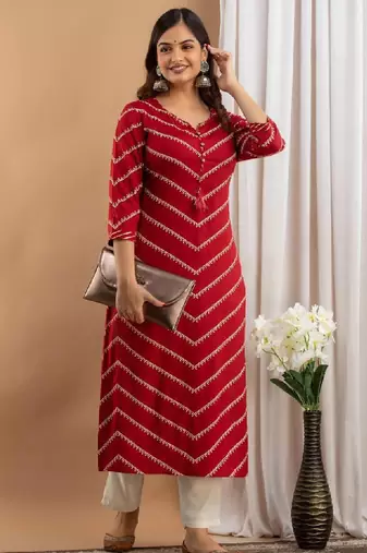 Women maroon viscose rayon kurtas