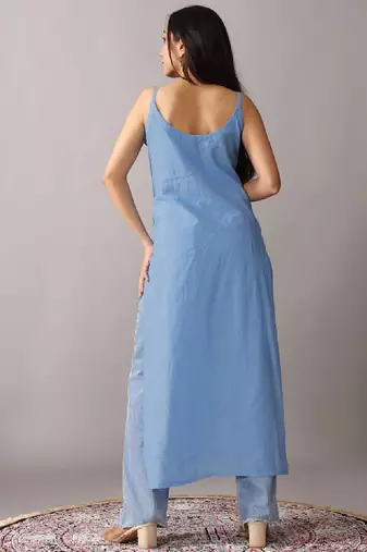 Chikankari embroidered floral cotton straight knee length kurta