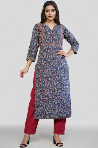 Women blue floral printed floral kurta