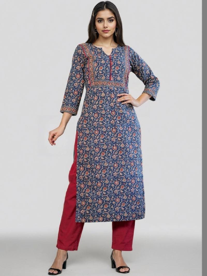Women blue floral printed floral kurta