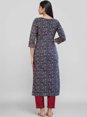 Women blue floral printed floral kurta 2