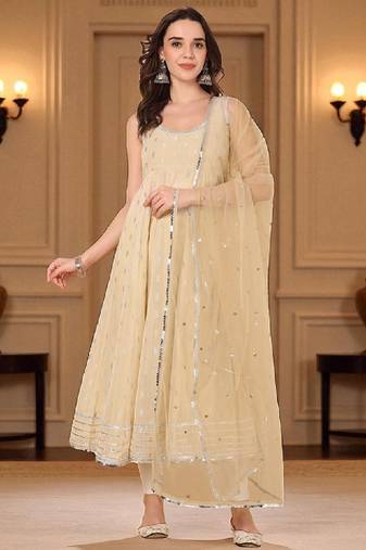 Women ethnic motifs embroidered festive anarkali kurta with dupatta