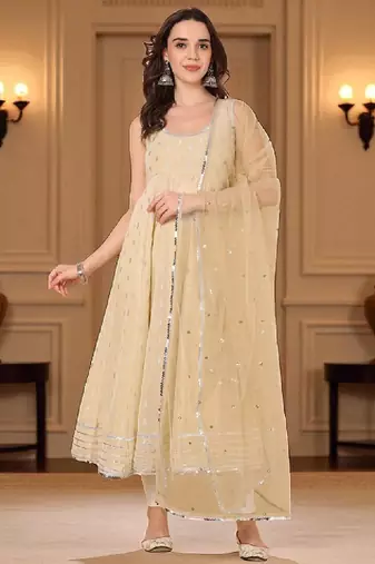Women ethnic motifs embroidered festive anarkali kurta with dupatta