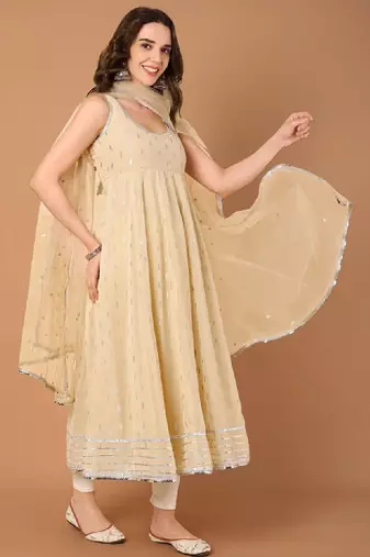Women ethnic motifs embroidered festive anarkali kurta with dupatta