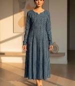 Women geometric printed indigo anarkali kurta