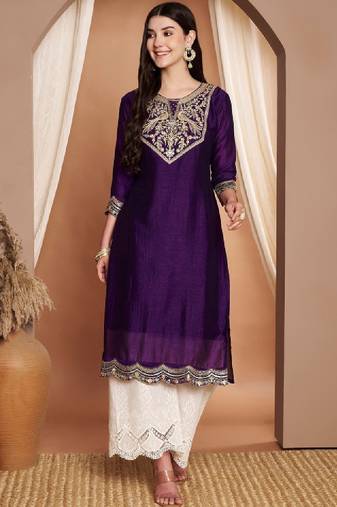 Women embroidered thread work grandeur & majestic artwork kurta