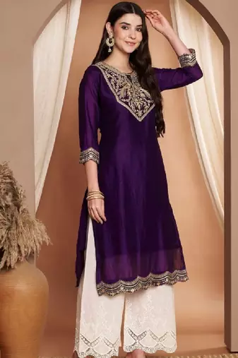 Women embroidered thread work grandeur & majestic artwork kurta
