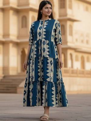 Women floral printed block print anarkali kurta 1