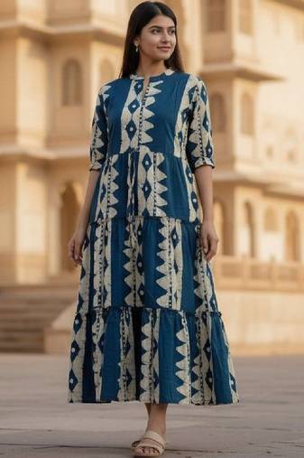 Women floral printed block print anarkali kurta