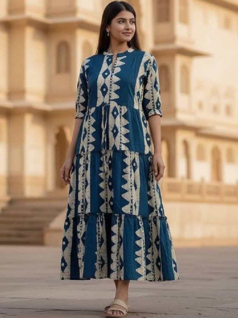Women floral printed block print anarkali kurta