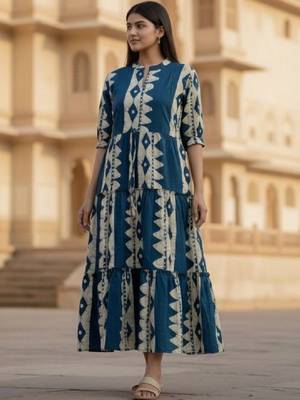 Women floral printed block print anarkali kurta 2