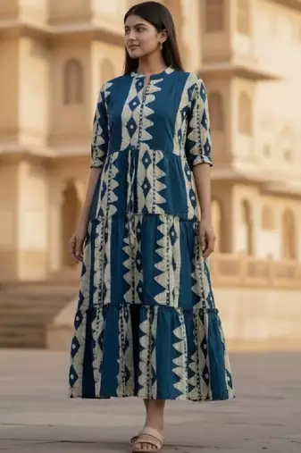 Women floral printed block print anarkali kurta