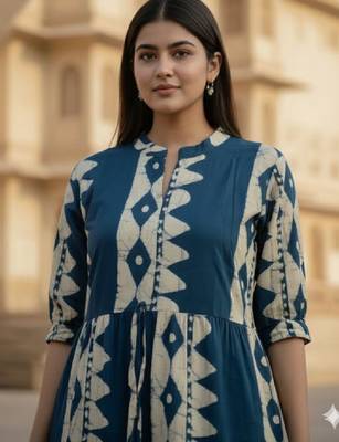 Women floral printed block print anarkali kurta 3