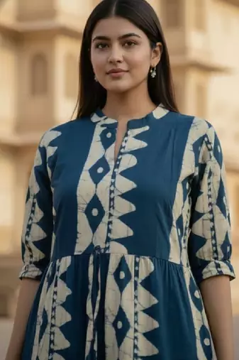 Women floral printed block print anarkali kurta