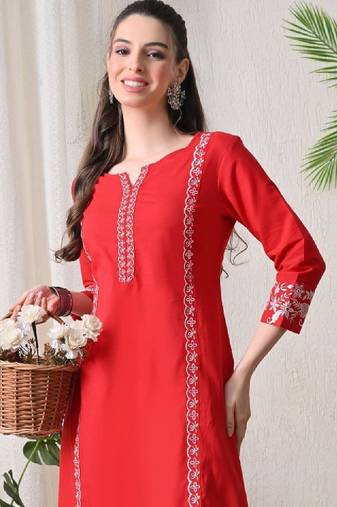 Women embroidered mirror work floral kurta