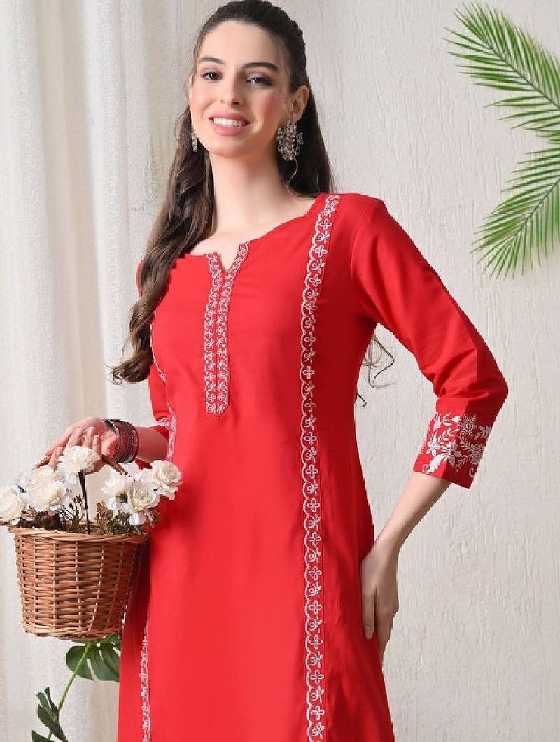 Women embroidered mirror work floral kurta