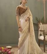 off white upada silk blend woven with lace border designer saree