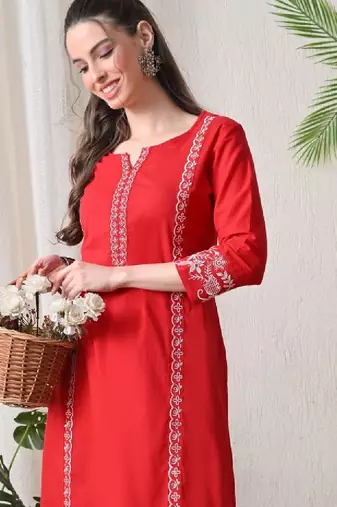 Women embroidered mirror work floral kurta
