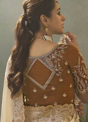 off white upada silk blend woven with lace border designer saree 2