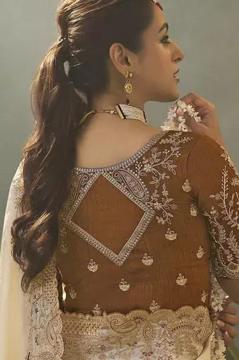 off white upada silk blend woven with lace border designer saree