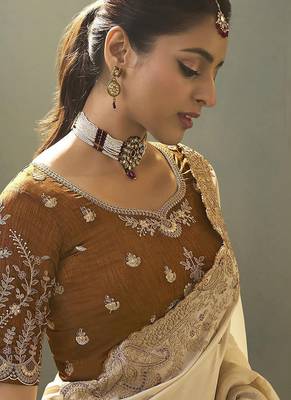 off white upada silk blend woven with lace border designer saree 3