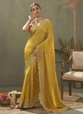 mustard upada silk blend woven with lace border designer saree 1