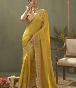 mustard upada silk blend woven with lace border designer saree