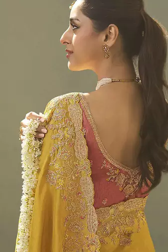 mustard upada silk blend woven with lace border designer saree