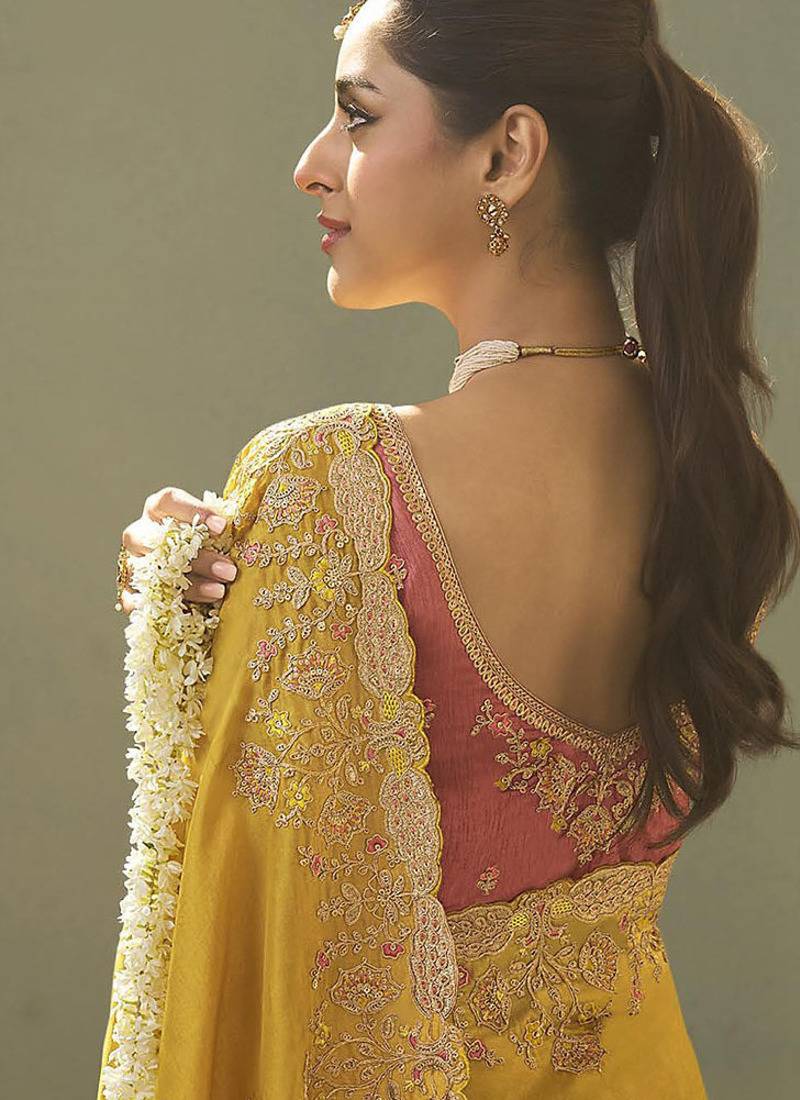 mustard upada silk blend woven with lace border designer saree