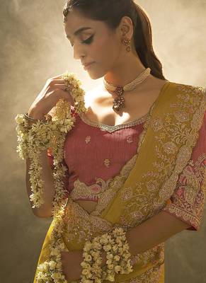 mustard upada silk blend woven with lace border designer saree 3
