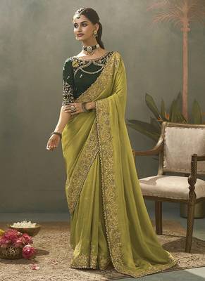 olive upada silk blend woven with lace border designer saree 1